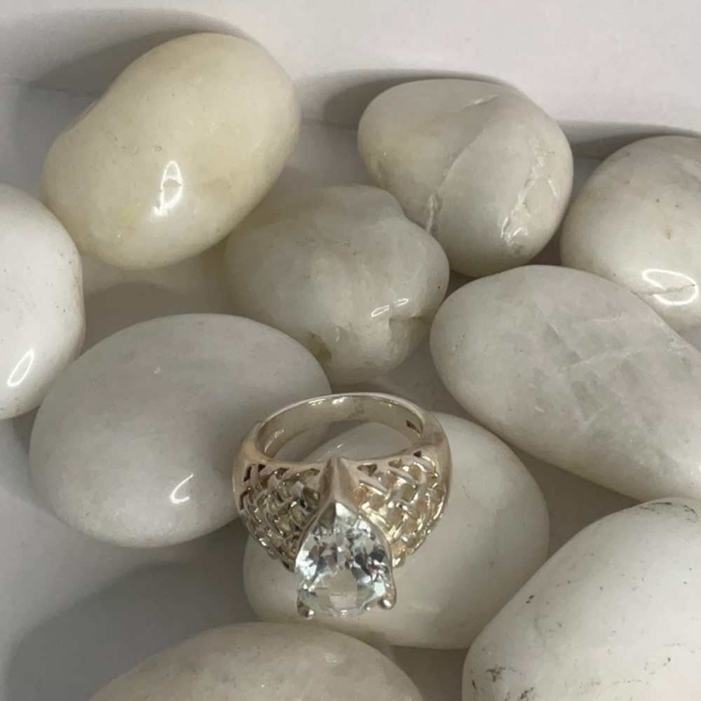 Cage Design Teardrop Sterling Silver CZ Ring - Picture 3 of 5